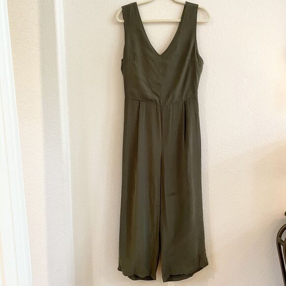 Fourteen & 9th Jumpsuit Olive Green Open Tie Zip Back Wide Leg‎ Large Boho - Picture 6 of 12
